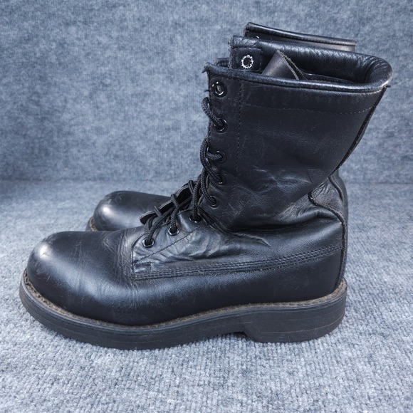 Vintage Addison Shoe Co Boots Black Leather Steel Toe Combat Vibram Mens 8R main image 11